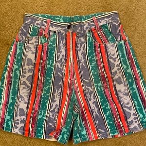 Vintage Colorful Print Jean Shorts
